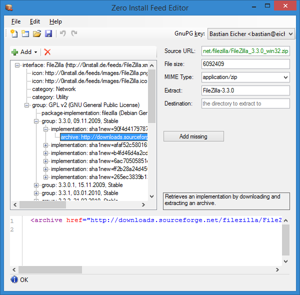 Feed Editor screenshot - Archive