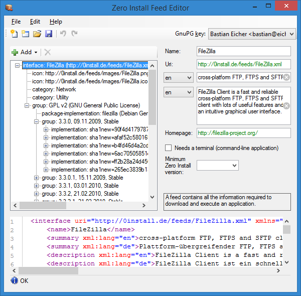 Feed Editor screenshot - Main